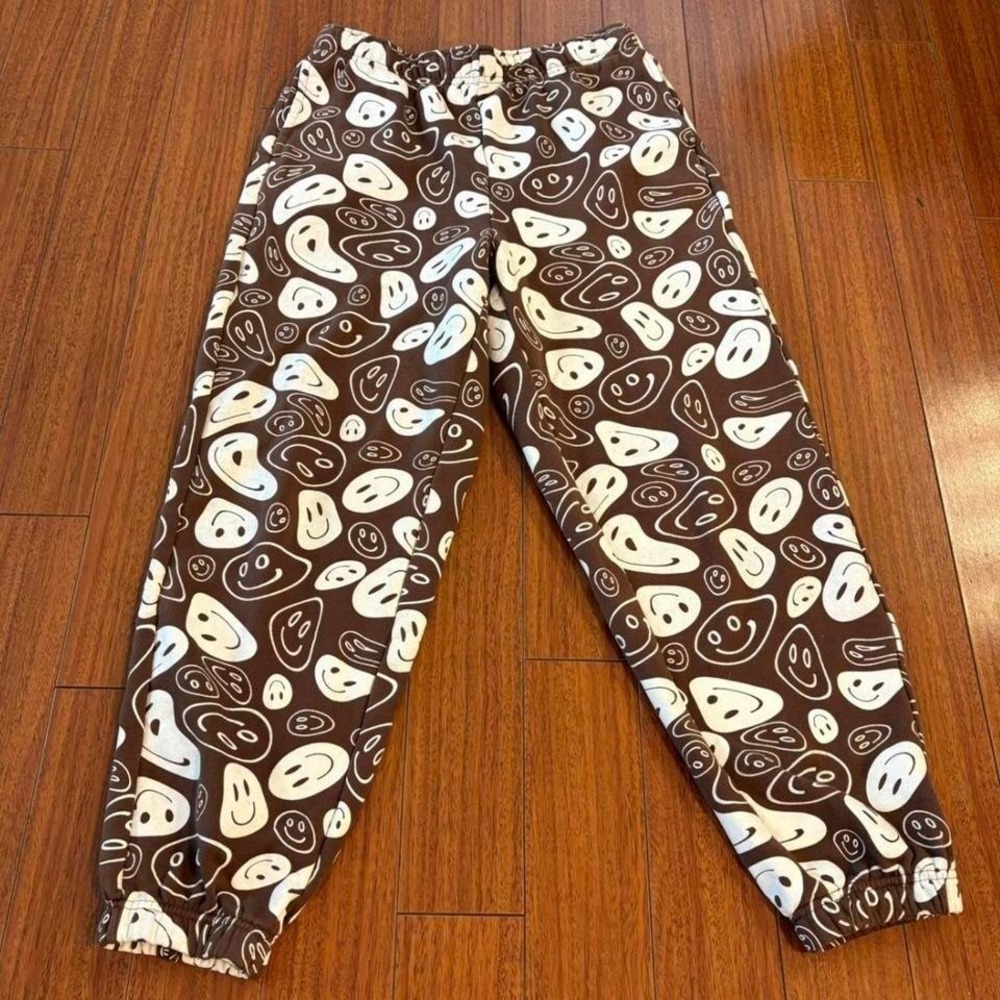 PacSun kidcore brown and white smiley joggers sweatpants